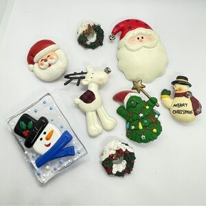 Lot of 8 vintage novelty Christmas holiday pins brooches Santa snowman bundle